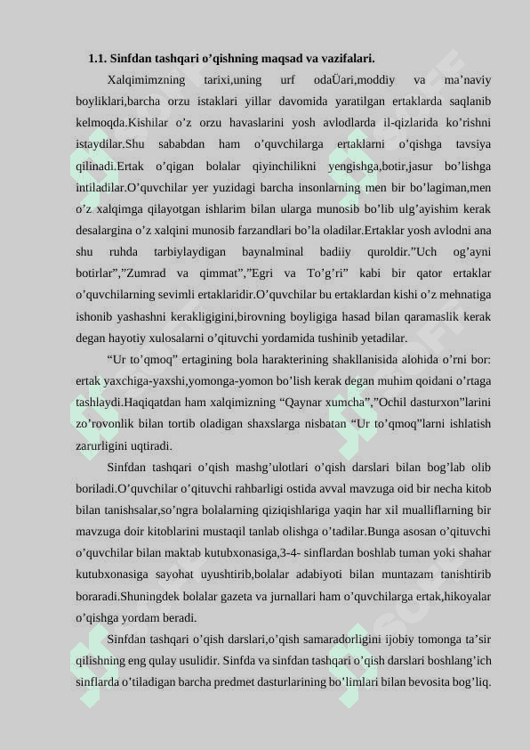 Sinfdan tashqari asosiy bosqich darslarni tashkil etish 8