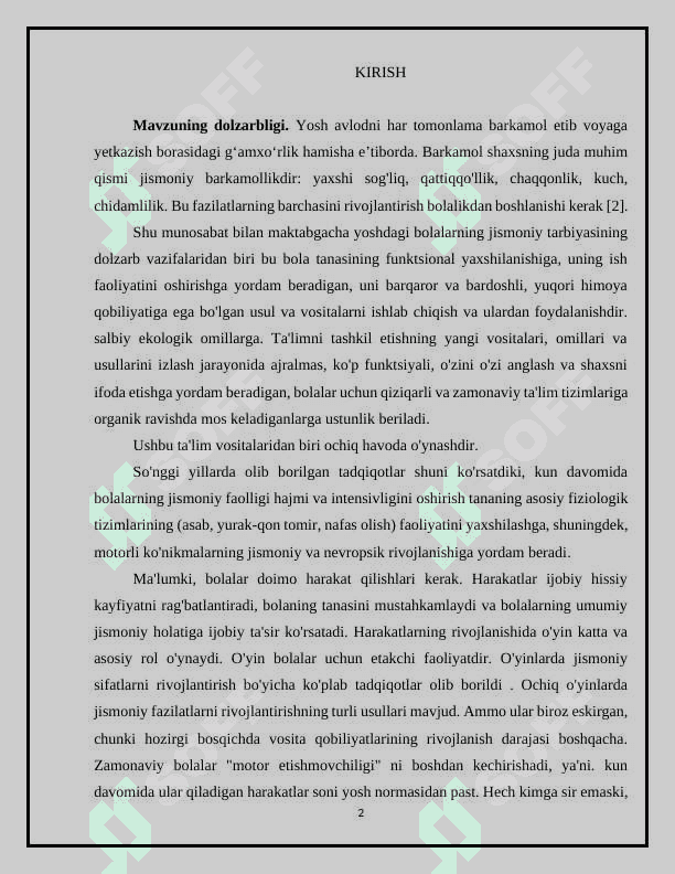 MAVZU: MAKTABGA TAYORLOV (6-7 YOSHGACHA ) GURUXDAGI BOLALRING JISMONIY TARBIYASI 2