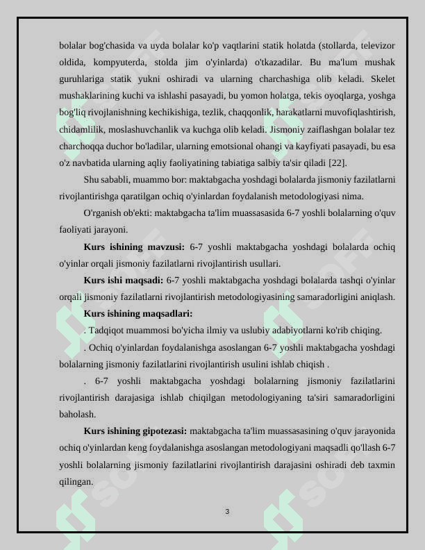 MAVZU: MAKTABGA TAYORLOV (6-7 YOSHGACHA ) GURUXDAGI BOLALRING JISMONIY TARBIYASI 3