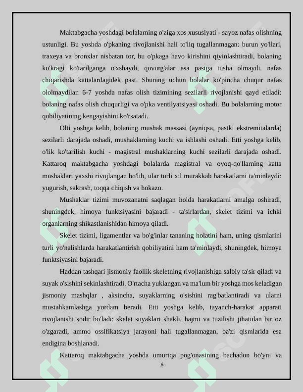 MAVZU: MAKTABGA TAYORLOV (6-7 YOSHGACHA ) GURUXDAGI BOLALRING JISMONIY TARBIYASI 6