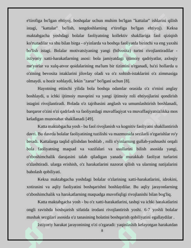 MAVZU: MAKTABGA TAYORLOV (6-7 YOSHGACHA ) GURUXDAGI BOLALRING JISMONIY TARBIYASI 8