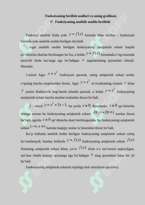 MAVZU:Funksiya tushunchasi. Funksiyaning berilish usullari, elementar funksiyalar va ularning grafiklari. Darajali funksiya 	 mavzusida sigatli mustaqil ish 7