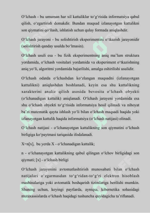 O’lchash turlari. mavzusida mustaqil ish 7