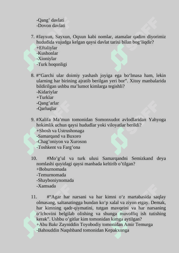 tarix fanidan 500 ta test savollari va javoblari 2