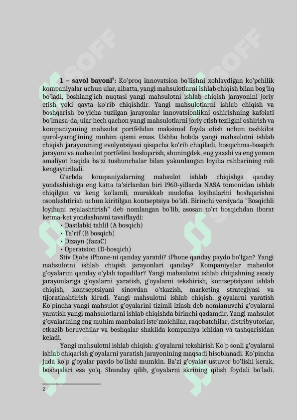 YANGI MAHSULOTNI ISHLAB CHIQISH mavzusida mustaqil ish 2
