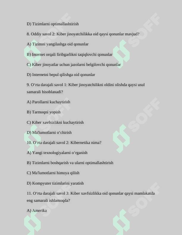 Kiberxafsizlik fanidan umumiy test 4