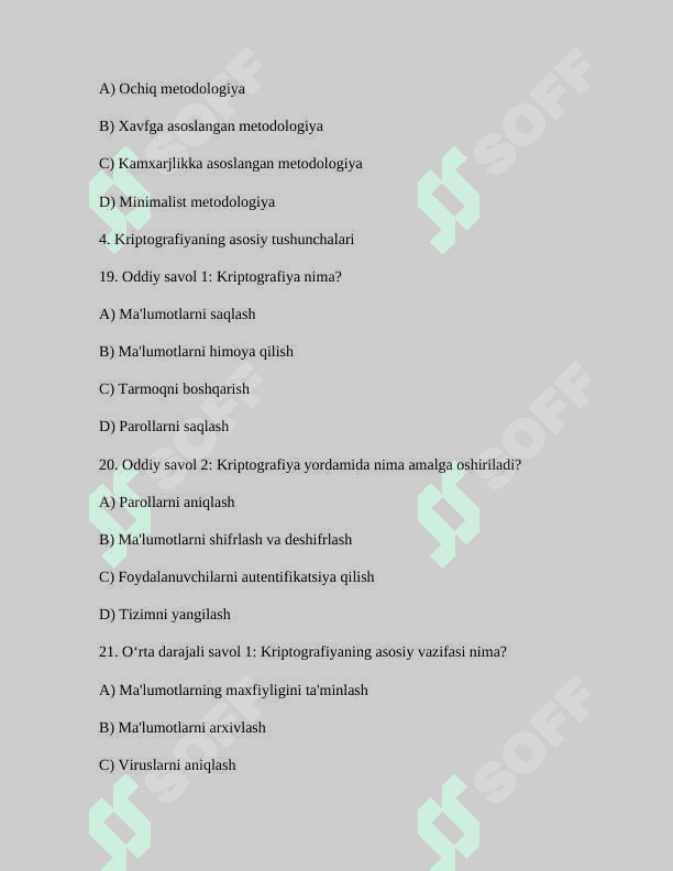 Kiberxafsizlik fanidan umumiy test 7