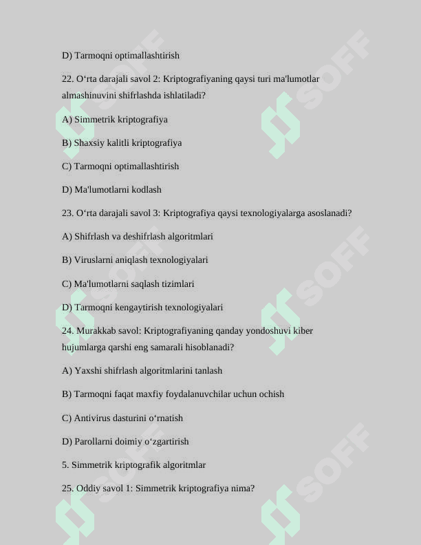 Kiberxafsizlik fanidan umumiy test 8
