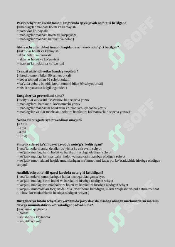 Buxgalteriya hisobi  fanidan test savollari 3