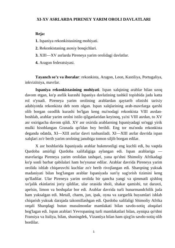 XI-XV ASRLARDA PIRENEY YARIM OROLI DAVLATLARI
