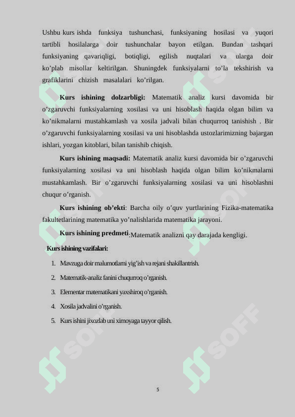 Bir o’zgaruvchili funksiyaning xosilasi va uni xisoblash 5