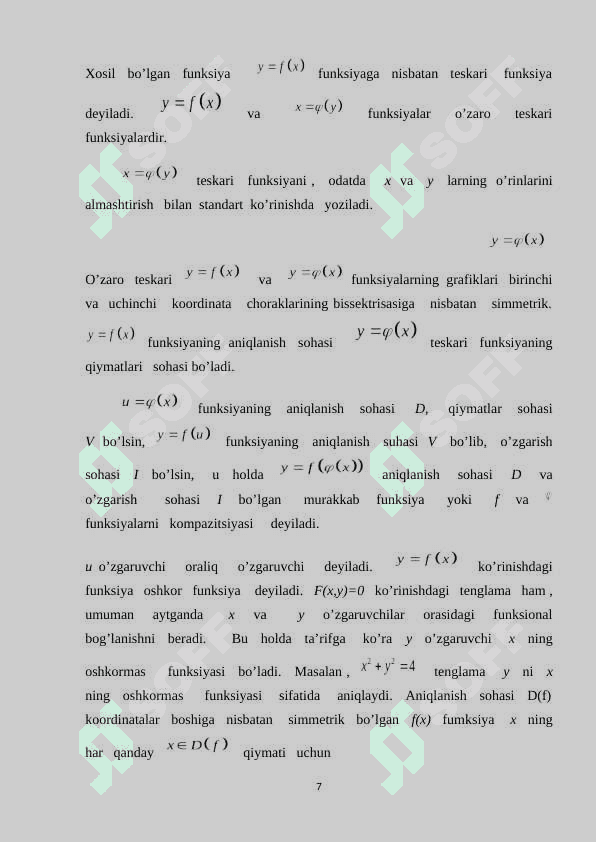 Bir o’zgaruvchili funksiyaning xosilasi va uni xisoblash 7
