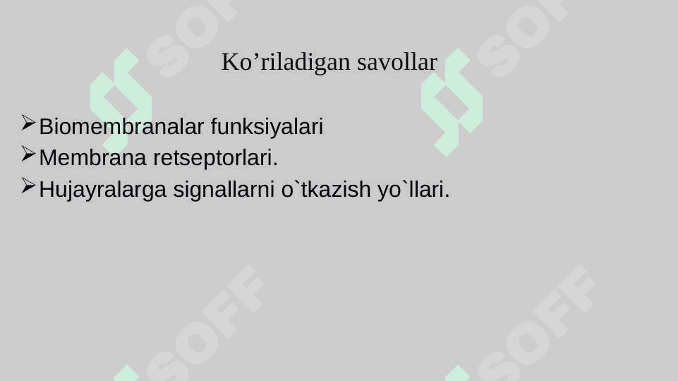 Biomembranalar tuzilishi. Membrana retseptorlari. Hujayralarga signallarni o`tkazish yo`llari 2