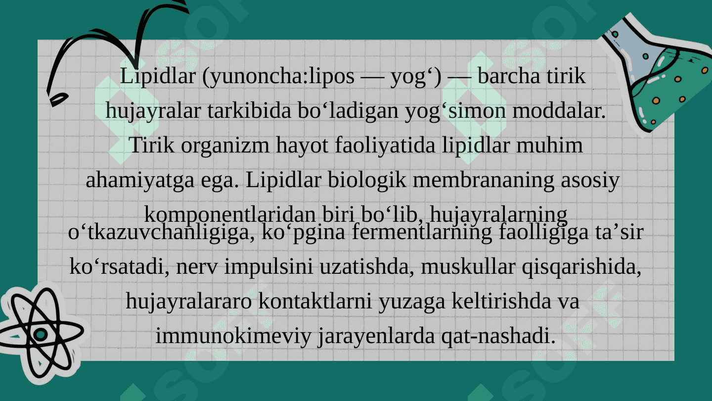 Lipidlarning tuzilishi,  funksiyasi va metabolizmi 3