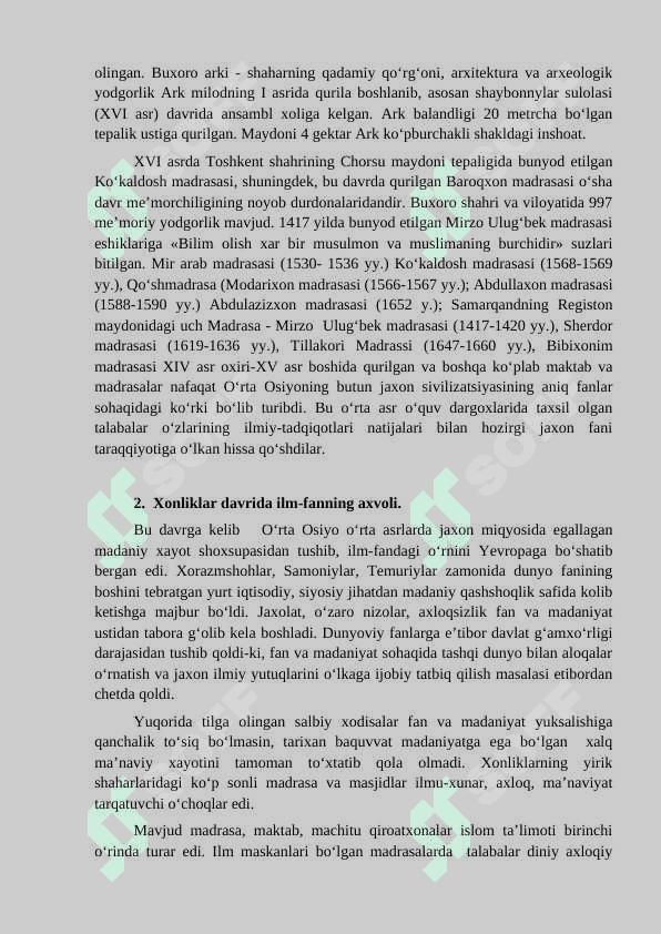 XVI-XIX ASRLARDA MARKAZIY OSIYODA FANNING AHVOLI 2