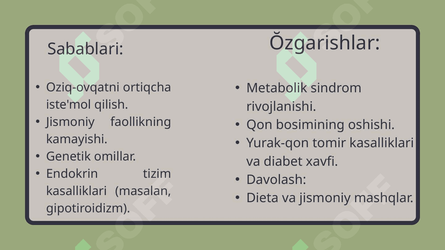 Yog' bosish, semirish, giperlipidemiya, sfingolipidozlar 2