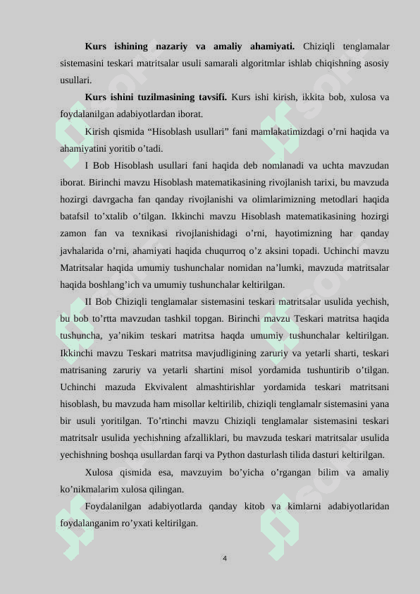 Chiziqli algebraik tenglamalar sistemasini teskari matritsalar usuli bilan yechish 4