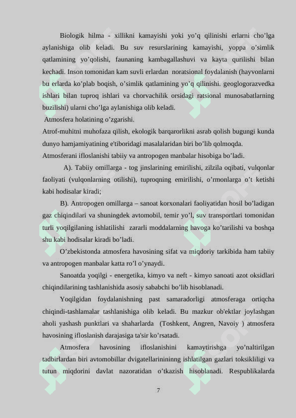 Ekologik tusdagi favqulodda vazityatlar va ularning oldini olish choralari 7