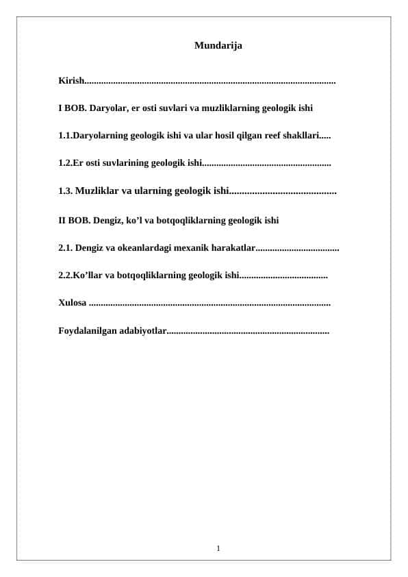 Daryolar yer osti suvlari va muzliklarning geologik ishi