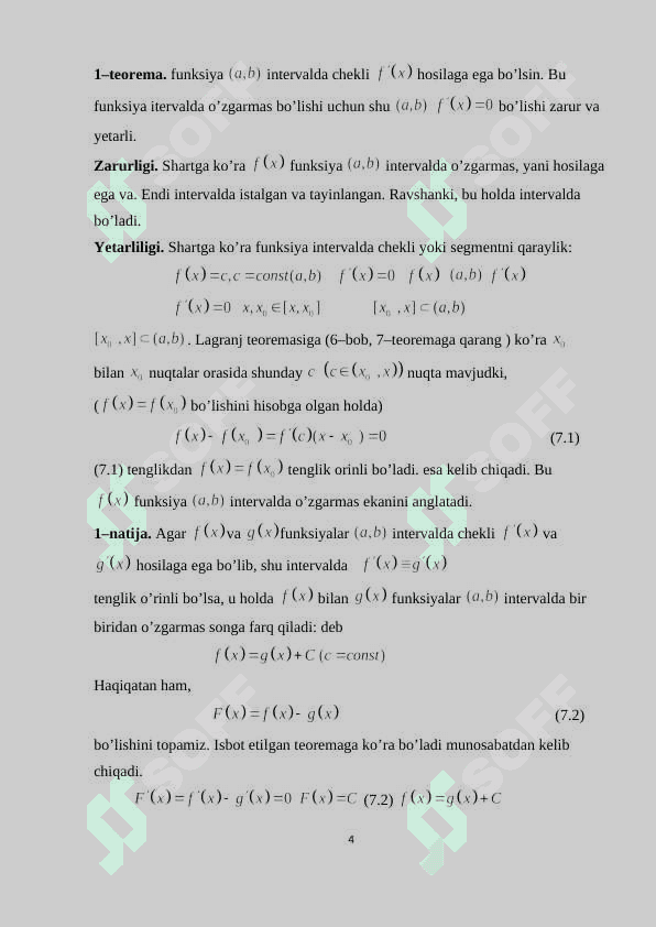 Differensial hisobning ba'zi bir tadbiqlari 4