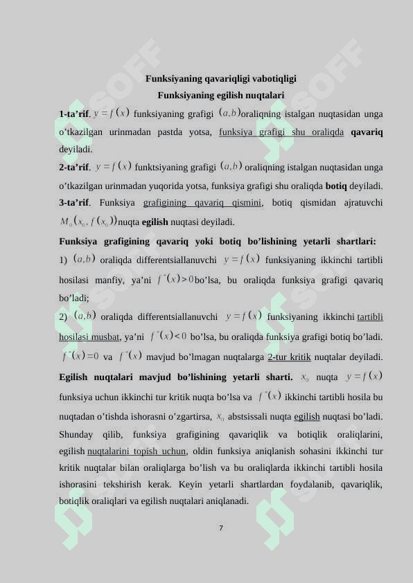 Differensial hisobning ba'zi bir tadbiqlari 7