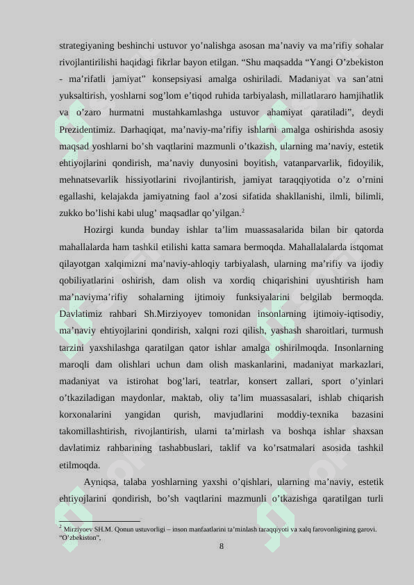 Ma’naviy, maʼrifiy, tarbiyaviy ishlarni tashkil etish metodikasi 8