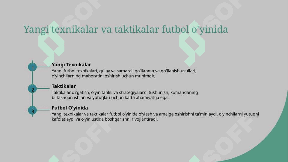 Futbol o'yin texnikasi va taktiktakisni o'rgatishni takomillashtirish hamda mahoratini oshirish. 3