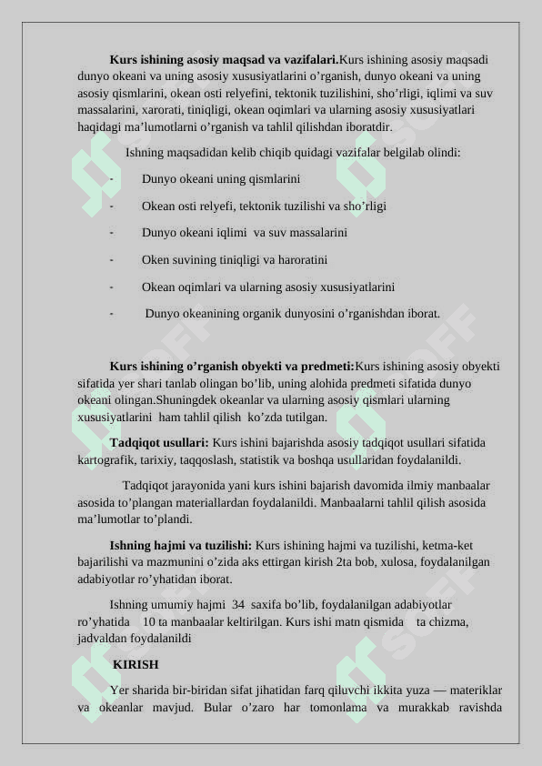 Dunyo okeanining asosiy xususiyatlari 2
