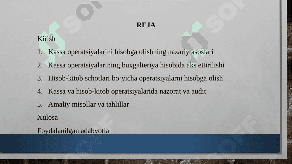 Kassa operatsiyalarini hisobga olish hisob kitob schoti boyicha operatsiyalarni hisobga olish 2