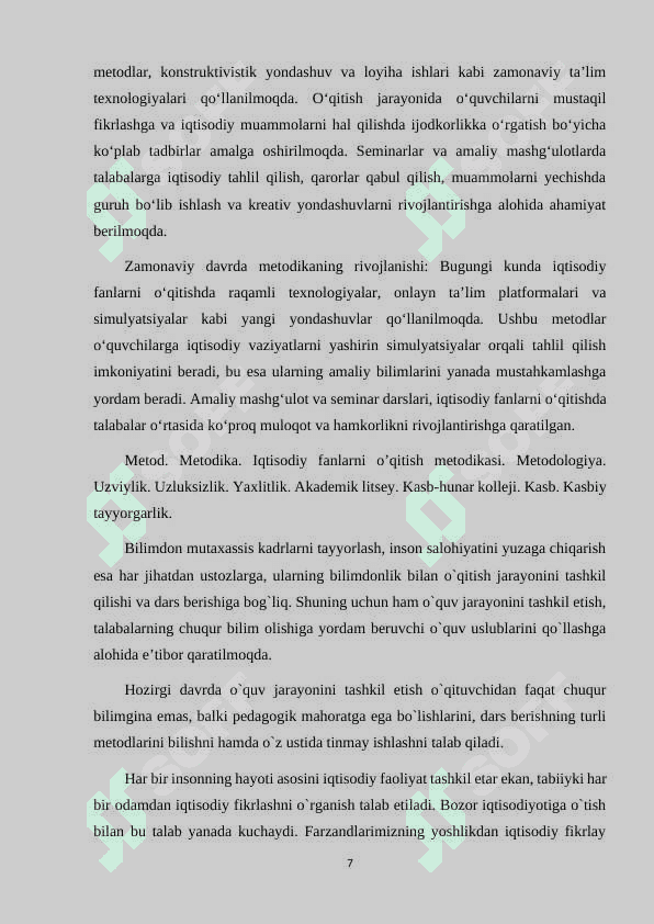 IQTISODIY FANLARNI O'QITISHDA AMALIY MASHG'ULOT VA SEMINAR DARSLARI 7