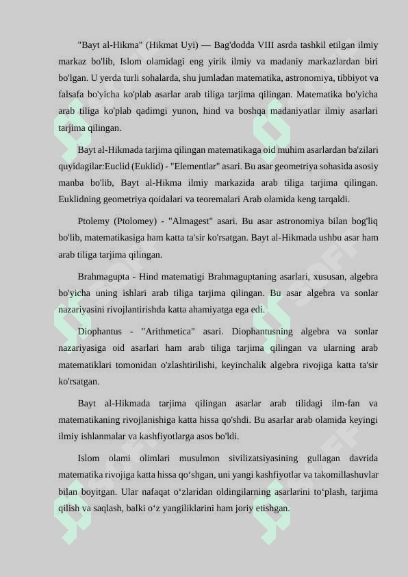 “BAYT AL-HIKMADA ARAB TILIGA TARJIMA QILINGAN MATEMATIKAGA OID ASARLAR” 2