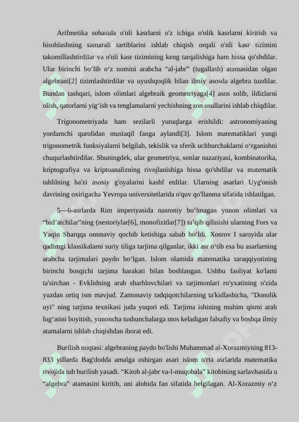 “BAYT AL-HIKMADA ARAB TILIGA TARJIMA QILINGAN MATEMATIKAGA OID ASARLAR” 3