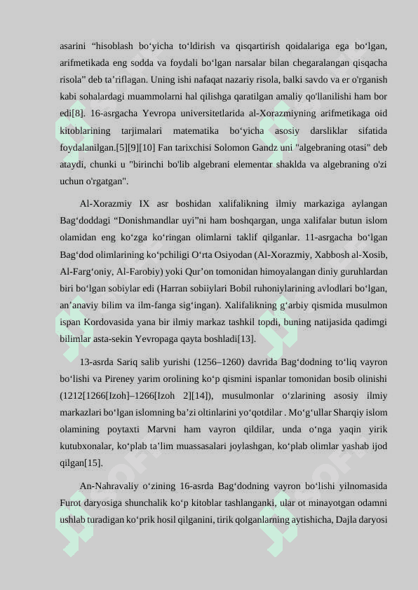 “BAYT AL-HIKMADA ARAB TILIGA TARJIMA QILINGAN MATEMATIKAGA OID ASARLAR” 4