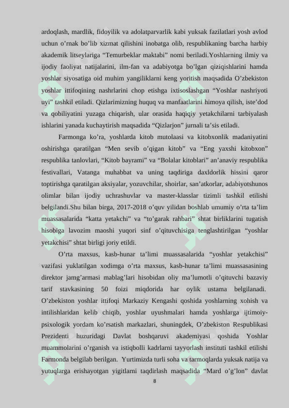 O’zbekistonning yoshlarga oid siyosati 8