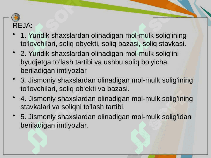 Yuridik va jismoniy shaxslardan olinadigan mol-mulk solig’i 2