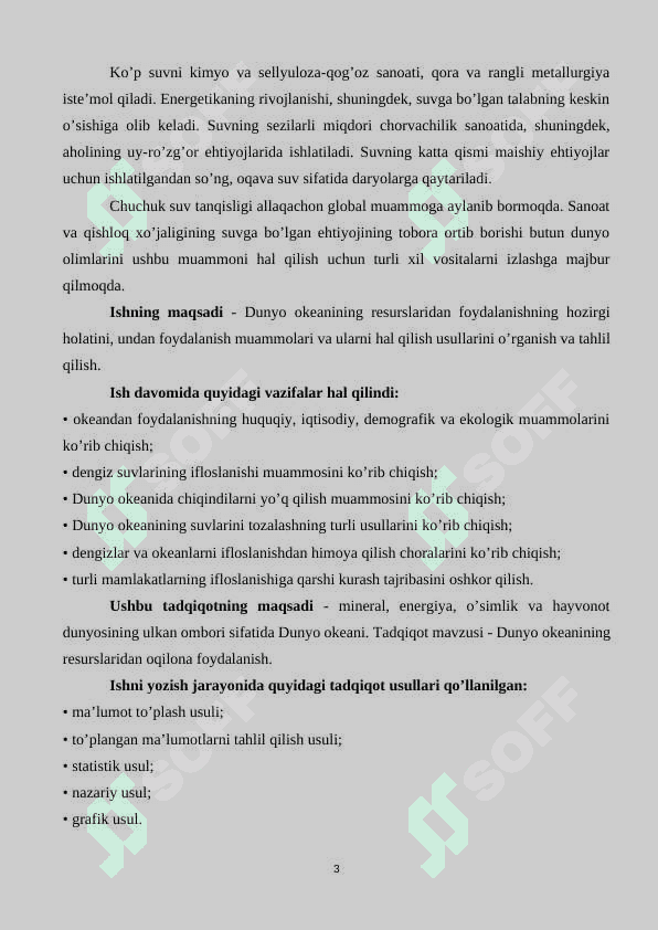 Dunyo okeani resuruslari, ularning turlari va mintaqalar bo’yicha taqsimlanishi 3