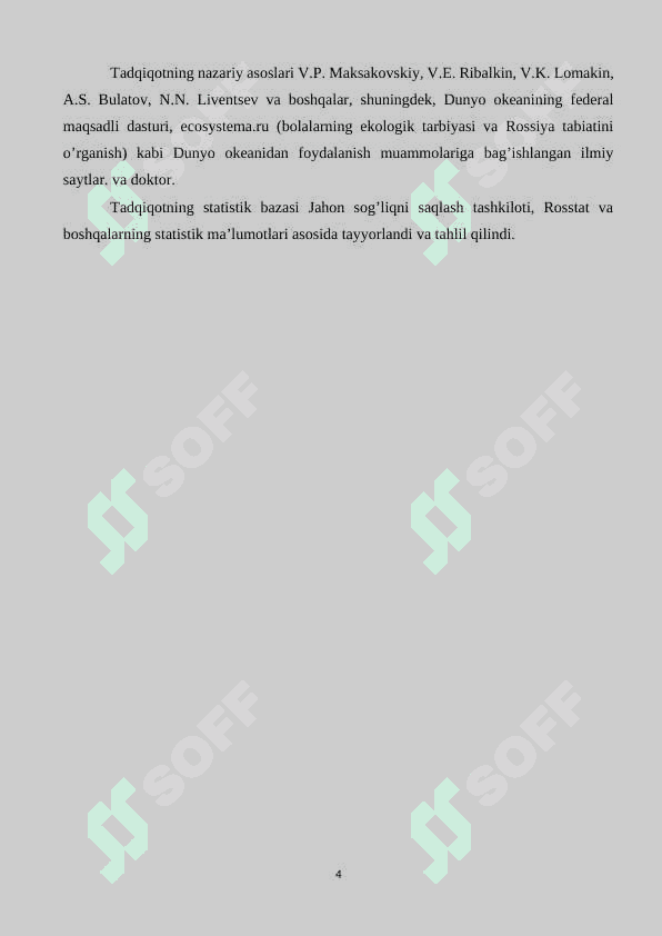 Dunyo okeani resuruslari, ularning turlari va mintaqalar bo’yicha taqsimlanishi 4
