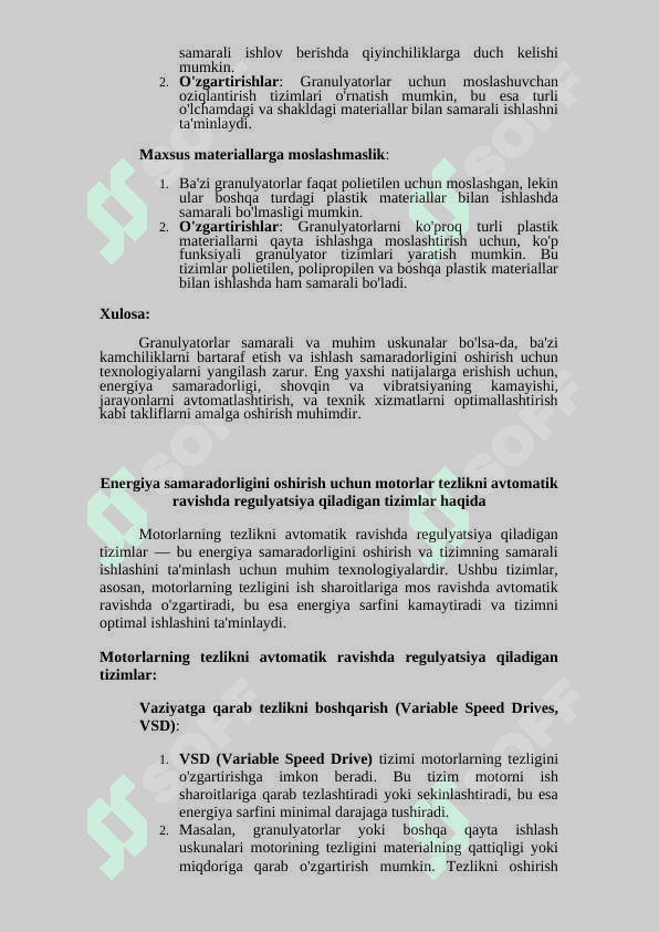 Granulyatorlarni afzalligi va kamchiliklari 2