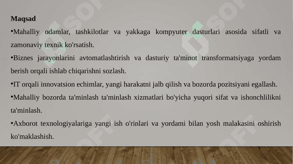 Tadbirkorlik faolyatlarini tashkil etish kompyuter programmalar asosida xizmat ko’rsatishTadbirkorlik faolyatlarini tashkil etish kompyuter programmalar asosida xizmat ko’rsatishTadbirkorlik faolyatlarini tashkil etish kompyuter programmalar asosida xizmat ko’rsatishTadbirkorlik faolyatlarini tashkil etish kompyuter programmalar asosida xizmat ko’rsatish 3