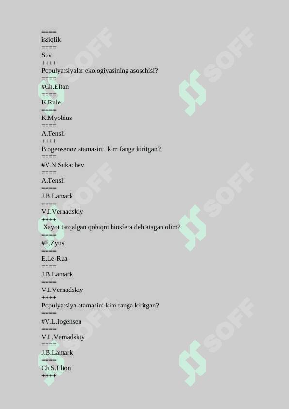 Ekologiya yakuniy testlar bazasi 200 talik 5