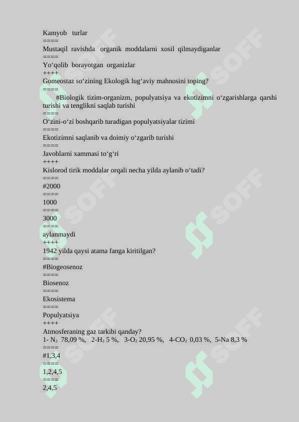 Ekologiya yakuniy testlar bazasi 200 talik 7