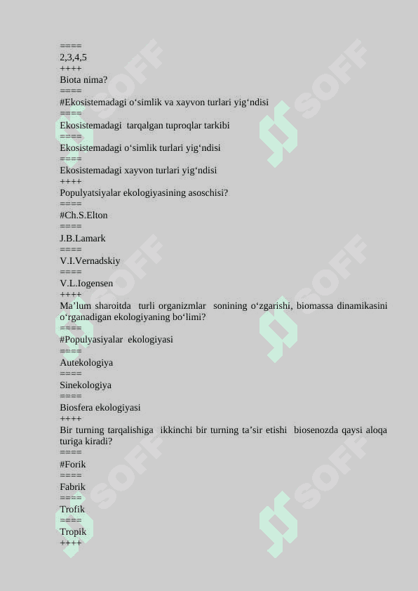Ekologiya yakuniy testlar bazasi 200 talik 8
