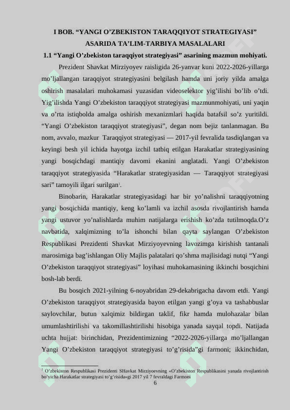 O’zbekiston Respubikasi Prezidenti Shavkat Miromonovich Mirziyoyevning “Yangi O’zbekiston taraqqiyot strategiyasi” asarida ta’lim-tarbiya masalalariga e’tibor qaratilishi 6