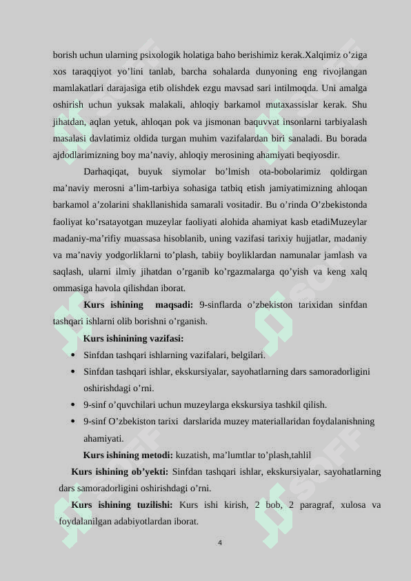 9-Sinfda O’zbekiston tarixidan sinfdan tashqari ishlarni olib borish. (muzeylar misolida). 4