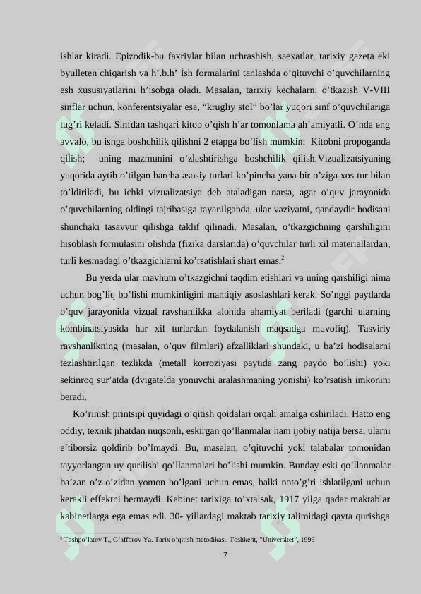 9-Sinfda O’zbekiston tarixidan sinfdan tashqari ishlarni olib borish. (muzeylar misolida). 7