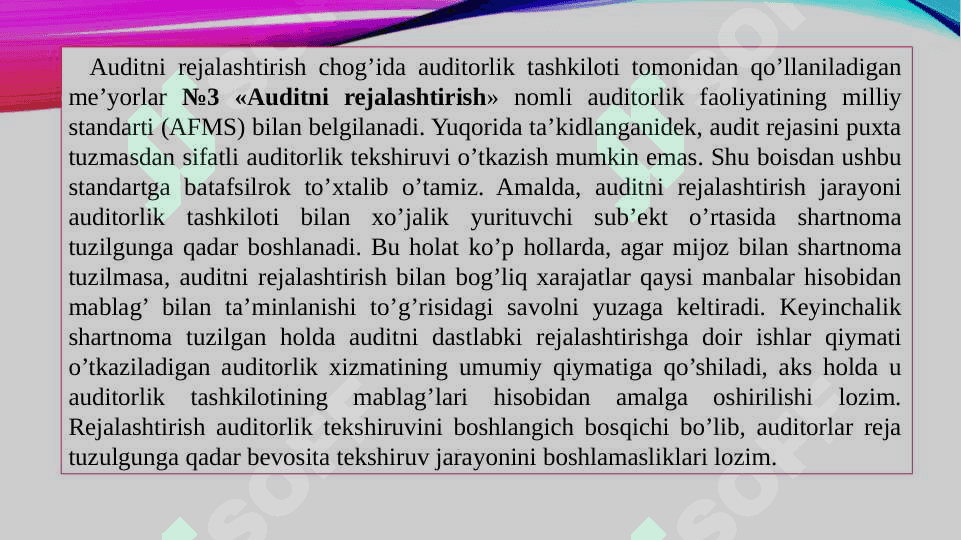Auditorlik faoliyatini rejalashtirish UMUMIY 5