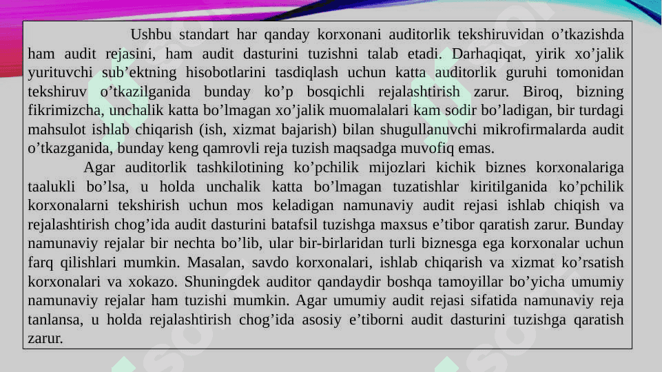 Auditorlik faoliyatini rejalashtirish UMUMIY 7
