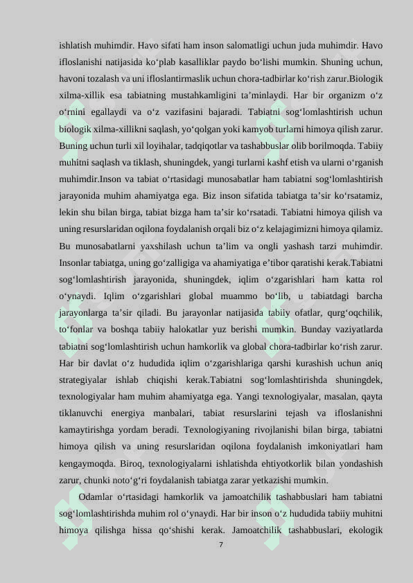 Tabiatni sog‘lomlashtiruvchi kuchlari va gigiyenik omillar.1 7