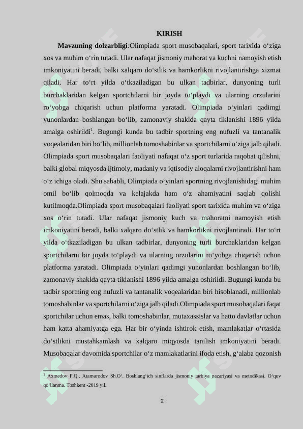 Olimpiada sport musobaqalari faoliyati. 2