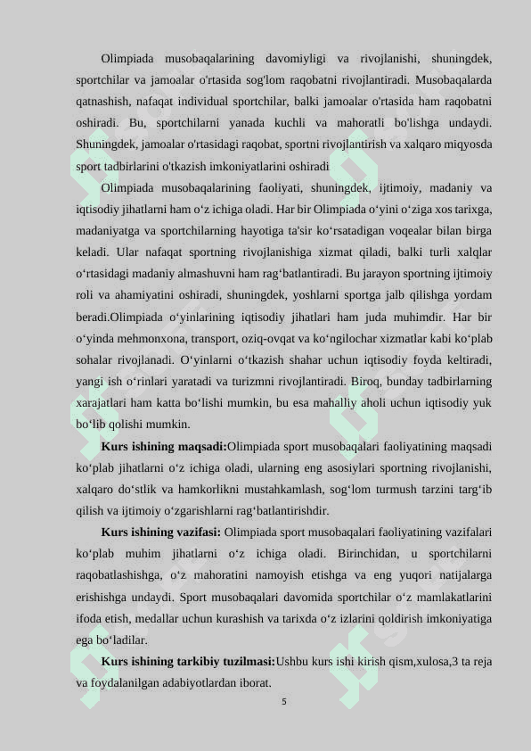 Olimpiada sport musobaqalari faoliyati. 5